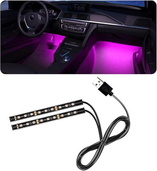 povtii Car LED Strip Light, 24 LED RGB Auto Under Dash Interior Atmosphere Lights, USB Vehicle Decorative Lamp Ambient Night Light Strip, Lighting Kit Car Accessories (Pink Purple)
