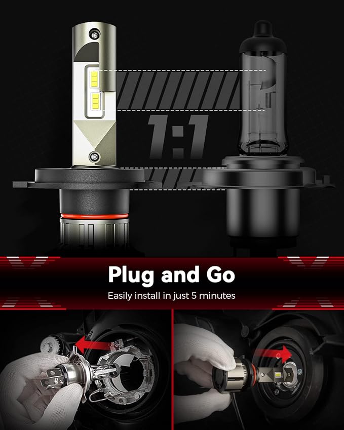 Laxmas H4 LED Bulbs, 6X 18,000LM Ultra Brightness, 6500K Cool White, H4/9003/HB2 Super Bright Bulbs, Bulb with 12000RPM Cooling Fan, 50000+ Hours Lifespan, Plug and Play, Pack of 2