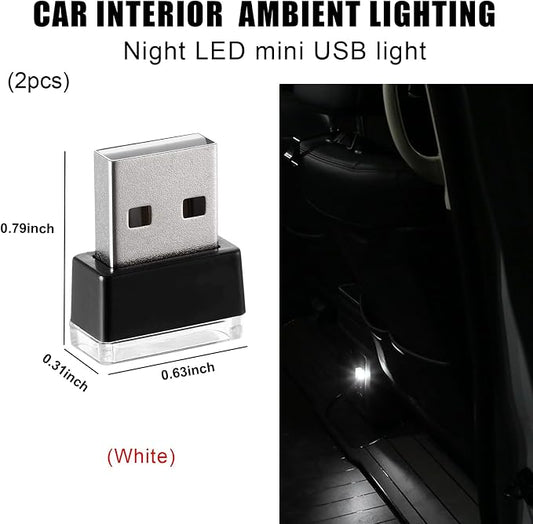 2 PCS USB LED Car Interior Atmosphere Lamp, Portable Mini LED Night Light, Plug-in USB Interface Trunk Ambient Lighting Kit, Universal Interior Car Accessories (White)