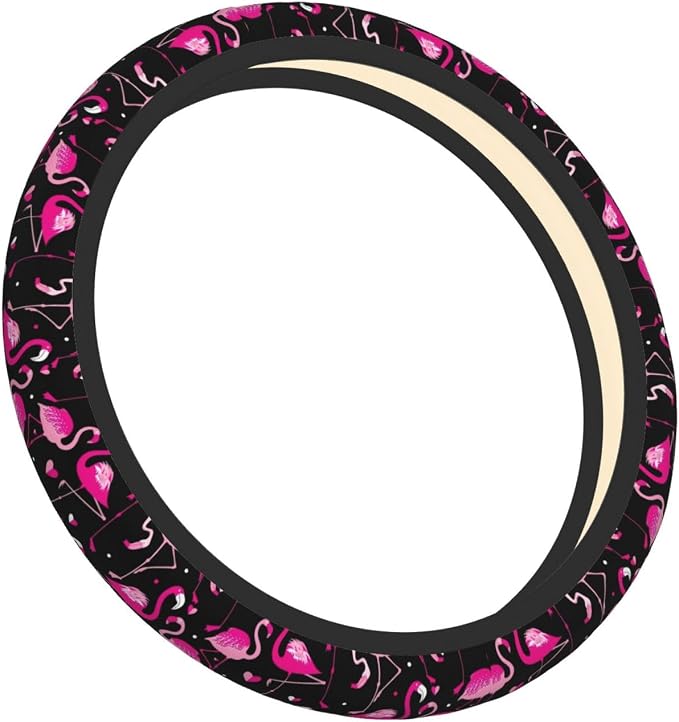 Flamingo Steering Wheel Cover for Women, Universal Auto Steering Wheel 14-15 Inch Car Interior Accessories with 2PCS Car Coasters, Suitable for Men and Women