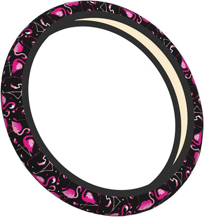Flamingo Steering Wheel Cover for Women, Universal Auto Steering Wheel 14-15 Inch Car Interior Accessories with 2PCS Car Coasters, Suitable for Men and Women