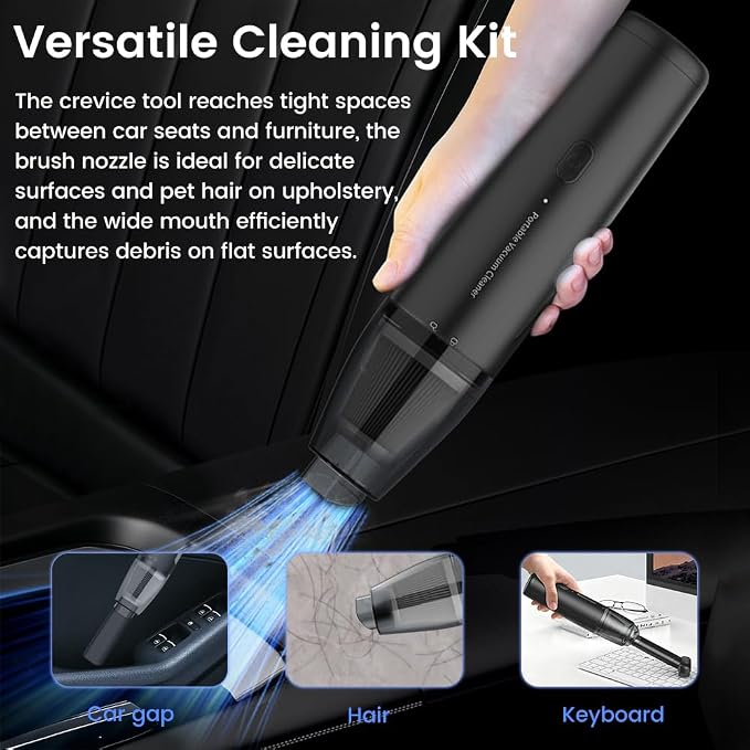 Cordless Handheld Vacuum, Powerful Suction 13000Pa & 0.64lbs Ultra-Lightweight, Portable Car and Home Vacuum for Pet Hair, Quick Type-C Charging