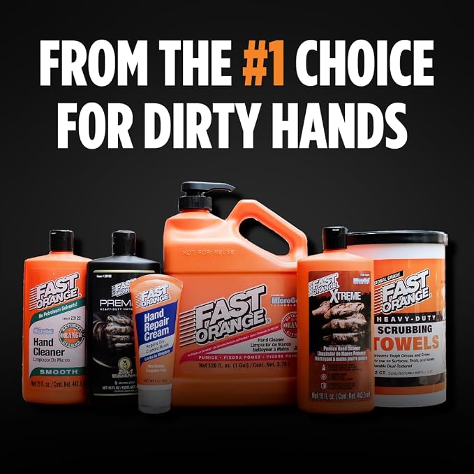 Fast Orange Heavy Duty Scrubbing Towels Removes Tough Grease, Grime, Paint, Resins, Glue and More, for Hands, Tools and Surfaces Without Sticky Residue, 72 ct