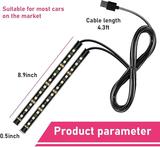 Car LED Strip Light, 24 LEDs RGB Neon Interior Atmosphere Lights, 12V Under Dash Ambient Night Light, USB Port Auto Interior Decorative Lamp, Universal Car Accessories (Ice Blue)