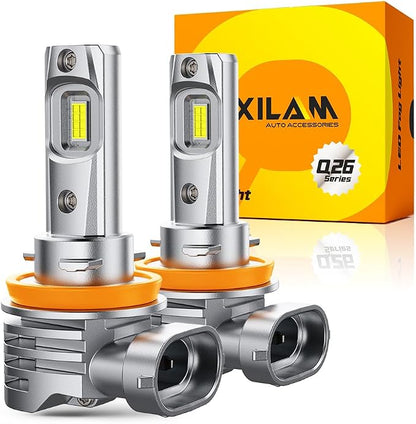 OXILAM H11 LED Light Bulbs, 1100% Ultra Bright 6500K Cool White, Fanless H8 H9 Light Bulb, 1:1 Mini Size, CANbus Ready No Flicker, Pack of 2