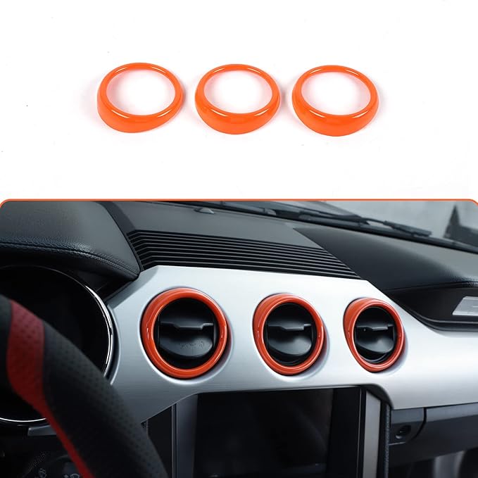 RT-TCZ Center Console Air Conditioner Outlet Vent Trim Cover Ring Interior Accessories for Ford Mustang 2015-2022,3PCS (Orange)