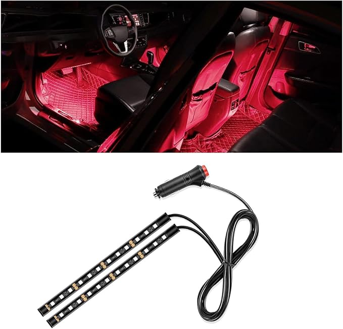 Universal Car LED Strip Light, Cigarette Lighter Auto Interior Decorative Lamp, 12V Under Dash Ambient Night Light, 24 LEDs RGB Neon Interior Atmosphere Lights for Car SUV (Red, Cigar Lighter)