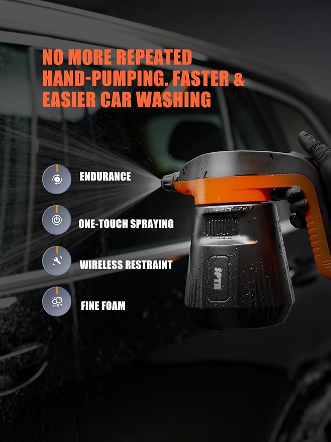 SPTA Pressure Foam Sprayer, 2.25L/76 oz Electric Pressurized Soap Sprayer Car Foam Sprayer, Cordless Pump Sprayer, Car Wash Pressure Washer Foamer with 500ML Shampoo for Detailing
