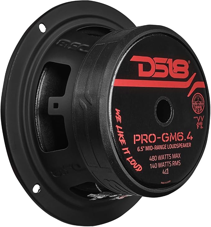 DS18 PRO-GM6.4 Loudspeaker - 6.5", Midrange, Black Steel Basket, 480W Max, 140W RMS, 4 Ohms - Premium Quality Audio Door Speakers for Car or Truck Stereo Sound System (1 Speaker)