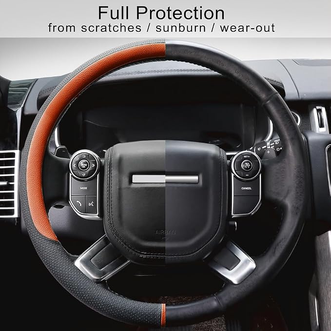COFIT Breathable Car Steering Wheel Cover 15 inch Auto Universal Leather Wrap Non-Slip Steeringwheel Protector Automotive Interior Accessories, Purple (Suit for 14.5-15 inch)