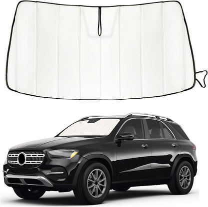 Windshield Sun Shade for Benz GLE 2020-2025 2026, Front Window Visor Accessories, Folding Design Blocks Heat & UV Rays Maintain Cool Interior and Save Space