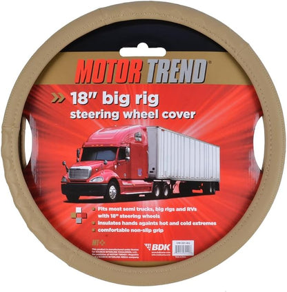 Motor Trend 18" Inch Steering Wheel Cover for Big Rigs Trucks Semis Truckers RVs 18-Wheelers Freight Carrier Tow Trucks Tankers Transporters, Insulated Soft Comfortable, Improve Grip Fatigue - Beige