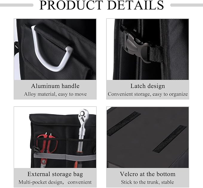 Trunk Organizer With Lid, Collapsible Waterproof Oxford Car Organizer with Aluminum Handle Base Plate, 2-Compartment 28L Sturdy Trunk Cargo Storage Organizer for RV SUV Truck (Black)