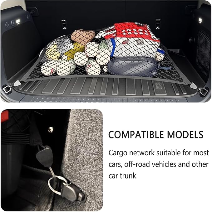 Cargo Net for SUV,Upgraded Highly Elastic Truck Cargo Net with Trunk Net Hooks - Stretch to 49.2"x43",Premium Truck Bed Netting for Cargo for Car Organizer and Storage (27.5"x19.6")
