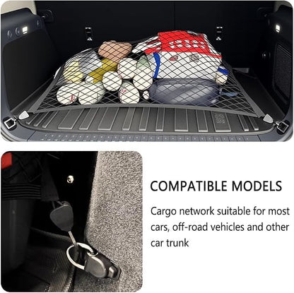 Cargo Net for SUV,Upgraded Highly Elastic Truck Cargo Net with Trunk Net Hooks - Stretch to 49.2"x43",Premium Truck Bed Netting for Cargo for Car Organizer and Storage (27.5"x19.6")