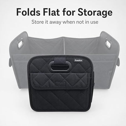 Car Organizer Caddy Oxford Quilted Trunk Organizer, Waterproof Storage Tote with Handles for Front Seat, Backseat, SUV, Truck, Van, Black