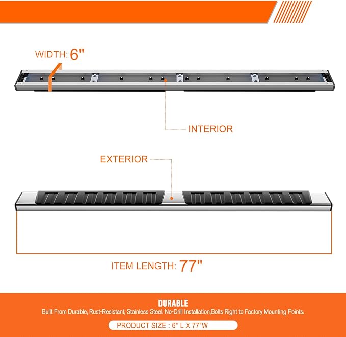 PM PERFORMOTOR 6.7" Running Boards Stainless Steel Side Steps Nerf Bars Compatible with 07-19 Chevy Silverado/GMC Sierra Extended Cab [Pair]