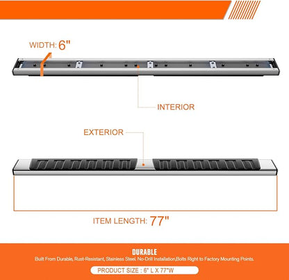 PM PERFORMOTOR 6.7" Running Boards Stainless Steel Side Steps Nerf Bars Compatible with 07-19 Chevy Silverado/GMC Sierra Extended Cab [Pair]