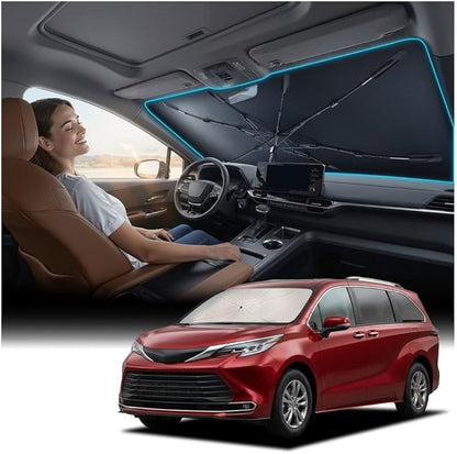 Nmoiss Windshield Sun Shade Umbrella Fit for Toyota Sienna 2004-2026 Accessories, [Vinyl Coating Heat Shield] Protect Car from Sun Rays & Heat Damage Keep Cool and Protect Interior