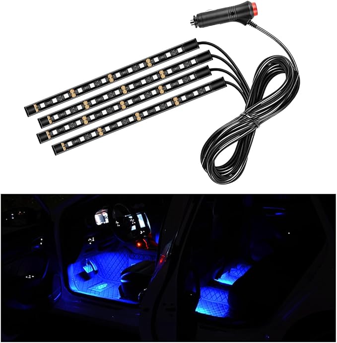 Ohleats Car LED Strip Light, 48 LED RGB Auto Interior Atmosphere Lights, Cigarette Lighter Under Dash Ambient Night Light, Interior Lamp Lighting Kit (Blue, Cigarette Lighter)