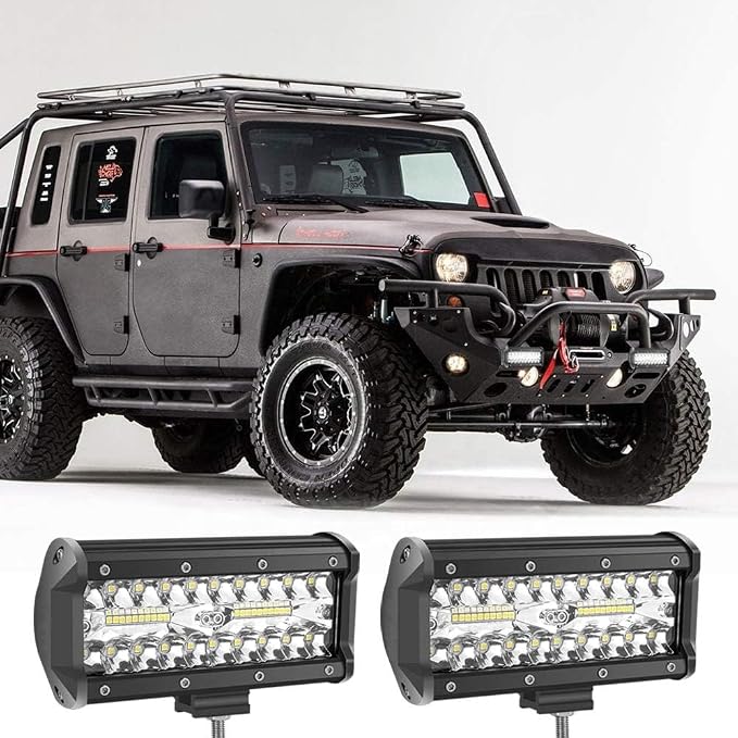 7" LED Light Bar 240W Off Road LED Driving Lights Spot Flood Combo Beam for Trucks Boat Jeep 4x4 UTV ATV (White/Amber/White&Amber)