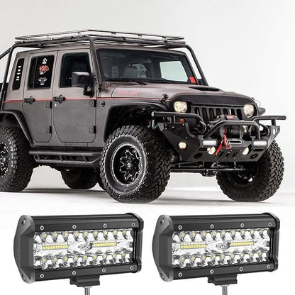 7" LED Light Bar 240W Off Road LED Driving Lights Spot Flood Combo Beam for Trucks Boat Jeep 4x4 UTV ATV (White/Amber/White&Amber)