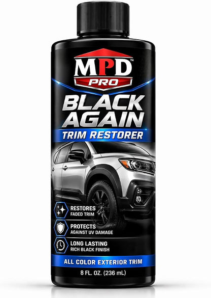 MPD Pro Black Again Trim Restorer for Cars – Restores Faded Plastic, Vinyl & Rubber Exterior Trim, Deep Black Finish for Bumpers, Mirrors & Moldings, UV Protection, Non-Greasy Formula, 8oz (Pack of 6)
