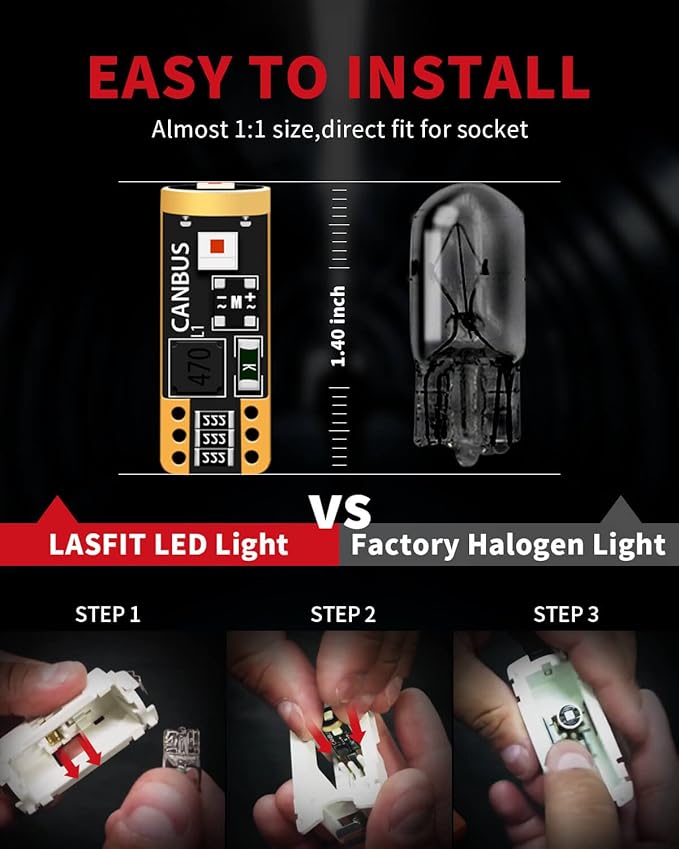 LASFIT 194 LED Bulb Red 168 T10 192 2825 W5W LED Bulb Canbus Error Free, Non-Polarity 400LM Extremely Bright for Dashboard Light, Dome Map Courtesy Door Trunk Cargo Lights, Pack of 2
