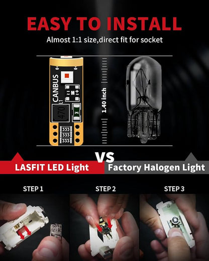 LASFIT 194 LED Bulb Red 168 T10 192 2825 W5W LED Bulb Canbus Error Free, Non-Polarity 400LM Extremely Bright for Dashboard Light, Dome Map Courtesy Door Trunk Cargo Lights, Pack of 2