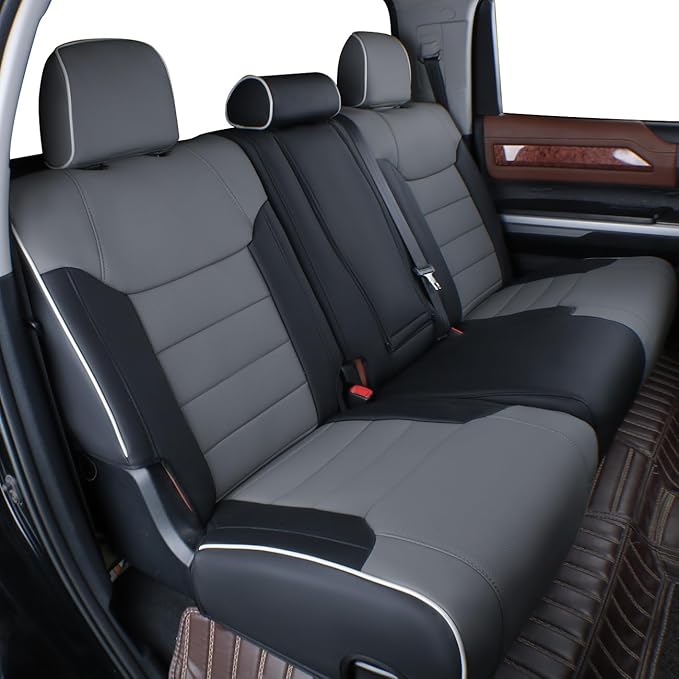 EKR Custom Fit Tacoma Leather Car Seat Covers for Toyota Tacoma 2012 2013 2014 2015 (TRD Sport Seats)- Full Set, Faux Leather((Black/Gray)