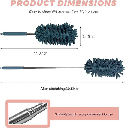 2PCS Car Interior Duster with Extension Pole, 11.8 to 30.5 Inch Retractable Dusters Washable Car Interior Cleaning Brush, Soft Scratch-Free Chenille Auto Dash Vent Window Duster (Navy Blue)