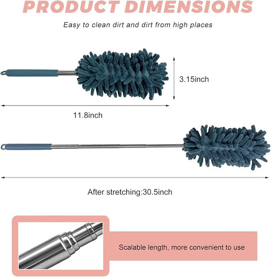 2PCS Car Interior Duster with Extension Pole, 11.8 to 30.5 Inch Retractable Dusters Washable Car Interior Cleaning Brush, Soft Scratch-Free Chenille Auto Dash Vent Window Duster (Navy Blue)