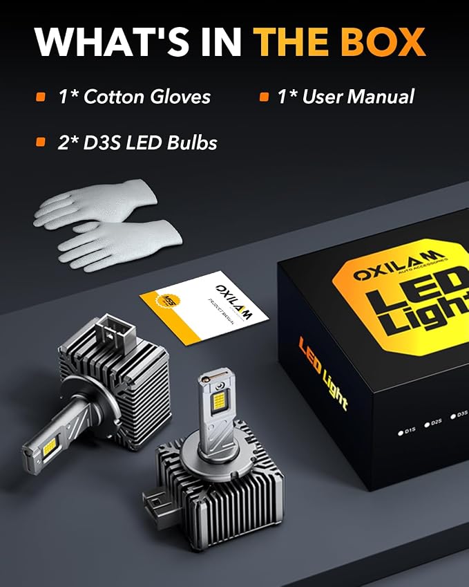 OXILAM 2025 Latest D3S D3R LED Bulbs, 900% Ultra-Bright 60W, 6500K Pure White Brighter Than Xenon, Easy Plug-N-Play Installation, 20 Years Lifespan, No Flicker, 99% Compatibility