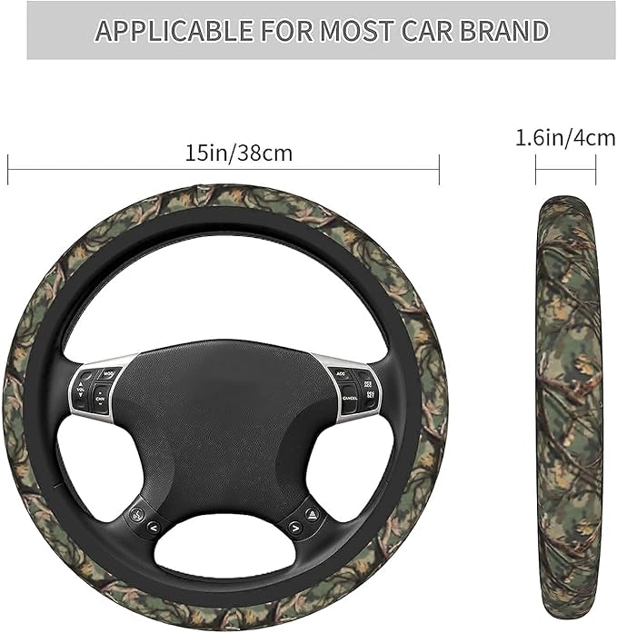 Camo Steering Wheel Covers Non Slip Neoprene Camouflage Tree Pattern Steering Wheel Protector Universal 15 inch for Men Women