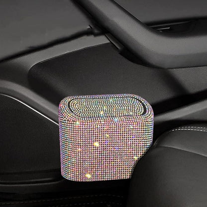 Bling Rhinestone Car Trash Can, Swing-Lid, Green, Plastic