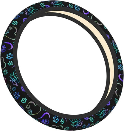 Paw Print Heart Print Steering Wheel Cover Anti-Slip,Sweat Absorption Universal 15 inch Steering Wheel Covers Cute car Accessories for Men Women