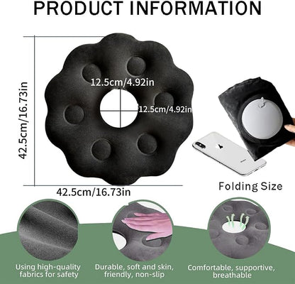 OULIGET Inflatable Donut Cushion Seat,Portable Press Inflation Hemorrhoid Pillow,Flocking Cushion for Home Car Wheelchairs Office Plane,Pressure Relief for Sciatica Back Coccyx (Black)