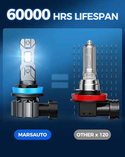 Marsauto H11/H9/H8 9005/HB3 Light Bulbs, 60,000LM Super Bright, Plug and Play, 9005 H11 Light Bulbs, Powersports Accessory Lights, Pack of 4