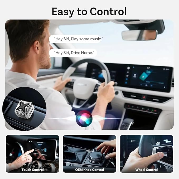 Wireless CarPlay Adapter 2-in-1 for Apple CarPlay & Android Auto CNC Aluminum Mini Design Dual Phone Switching Auto Pairing Plug & Play Stable Low Latency Universal Compatibility