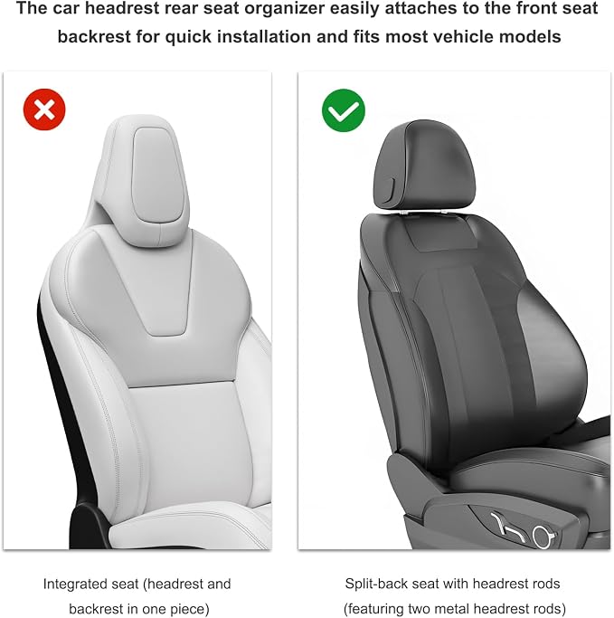 Car Backseat Organizer, 7-In-1 Multifunctional Car Headrest Storage Box with Hook Phone Holder & Cup Holder, Vehicle Hanging Seat Back Organizer for Hold Phone Snacks Drinks (Gray)