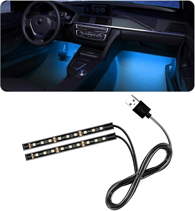 povtii Car LED Strip Light, 24 LED RGB Auto Under Dash Interior Atmosphere Lights, USB Vehicle Decorative Lamp Ambient Night Light Strip, Lighting Kit Car Accessories (Ice Blue)