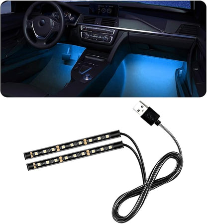 povtii Car LED Strip Light, 24 LED RGB Auto Under Dash Interior Atmosphere Lights, USB Vehicle Decorative Lamp Ambient Night Light Strip, Lighting Kit Car Accessories (Ice Blue)