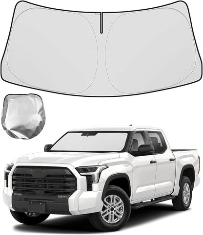 BIBLOZ Car Windshield Sun Shade for Toyota Tundra 2022-2025 2026, Limited, SR5, Platinum, TRD Pro Accessories Foldable PET Sunshade Keeps The Car Cool Inside