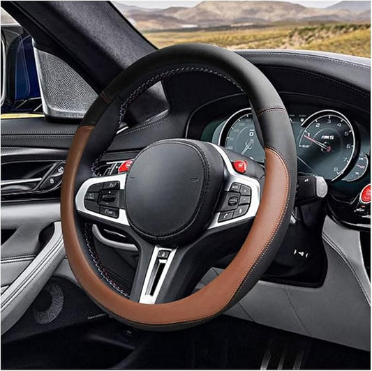LAINLOY 14.5"-15" Car Steering Wheel Cover, Microfiber Leather Cover, Anti-Slip Breathable Steering Wheel Decoration, Universal Steering Wheel Accessories for Diverse Cars (Coffee)
