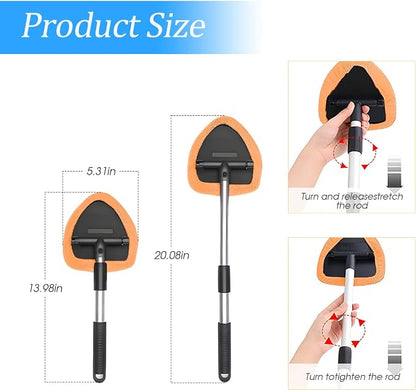 Windshield Cleaning Tool, Car Window Cleaner with Extendable Long Handle and 4 Washable Reusable Microfiber Pads, Auto Interior Exterior Glass Wiper Cleaning Kit Universal for Office and Home (Orange)