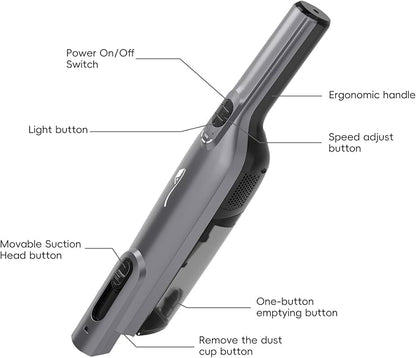 Cordless Handheld Vacuum, Lightweight Portable Hand Vacuum Cleaner with LED Light,Rechargeable Hand Held Vacuum with One-Touch Empty, Powerful Suction for Office, Home,Car, Coal