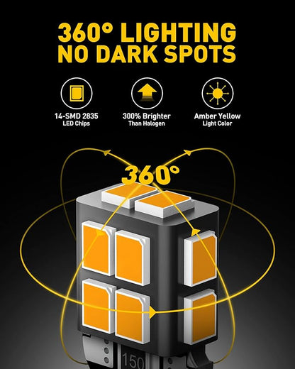 AUXITO 194 LED Light Bulb Amber Yellow 168 2825 W5W T10 Wedge 14-SMD LED Replacement Bulbs for Car Dome Map Door Courtesy License Plate Parking Light, Pack of 10