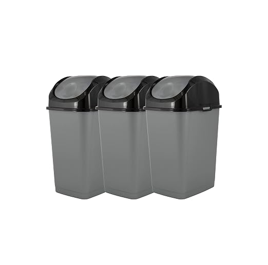 Superio Mini Plastic Trash Can with Swing Top Lid 1.25 Gallon Compact Small Waste Bin Portable Garbage Can for Countertop, Desktop, Make up Vanity, Bathroom, Car, Under Sink, Dorm 5 Qt (Grey/Black, 3)