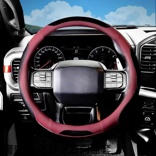 Breathable Leather Steering Wheel Cover with Non-Slip Grip for Enhanced Comfort - Designed for 15.35-16.14Inch Wheels on Pickup Trucks & Large SUVs. (15.74-inch red)