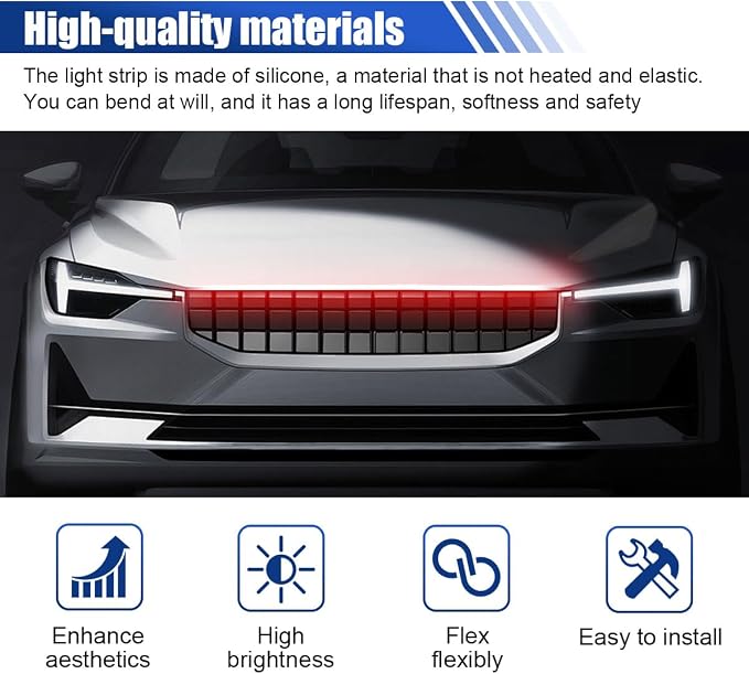 71 Inch Exterior Car LED Hood Light Strip, Flexible Waterproof Dynamic Scan Start Up Hoodbeam Lights, Universal 12V Bright Daytime Running Light Strip for Cars, SUVs, Trucks (Red)